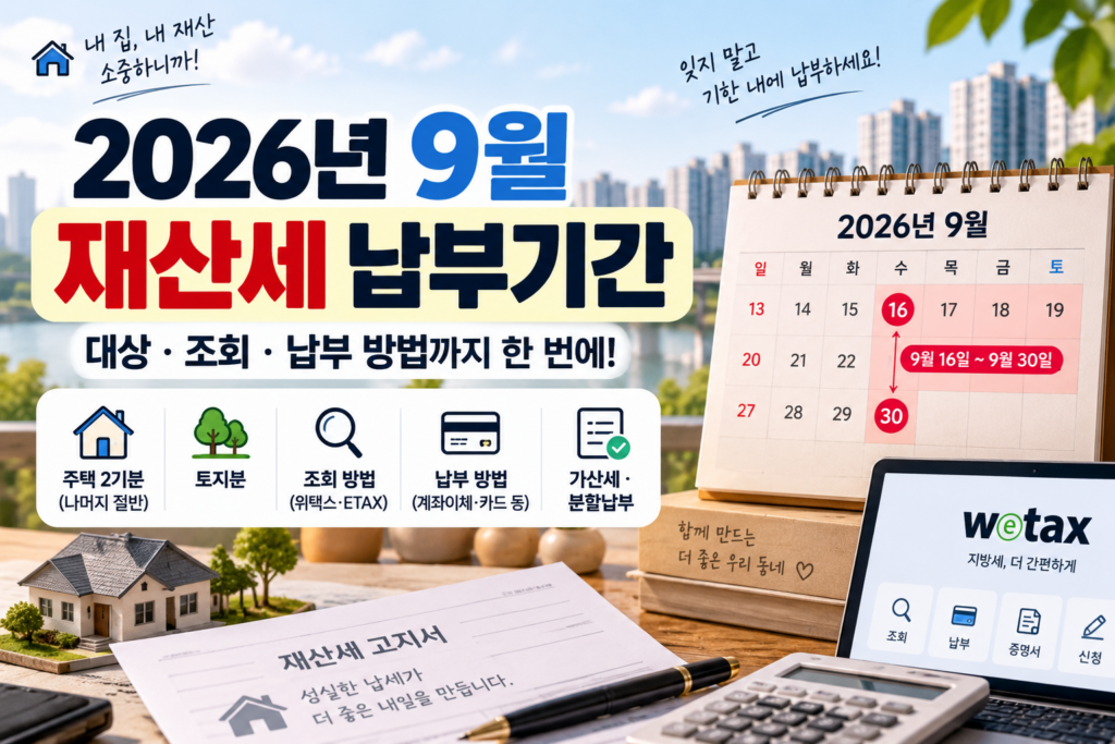 2026년 9월 재산세 납부기간 및 위택스 조회 납부 방법